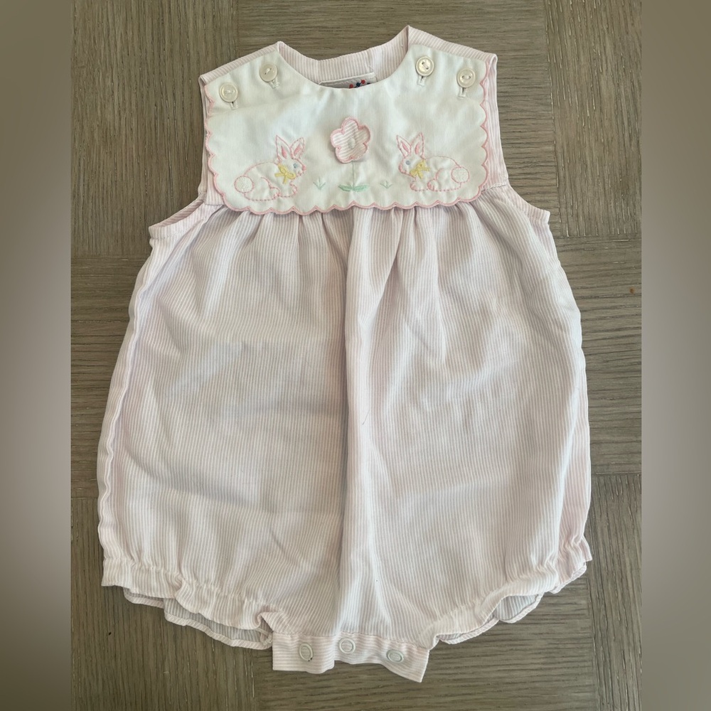 Baby Pink Sleeveless Bunny Embroidered Romper